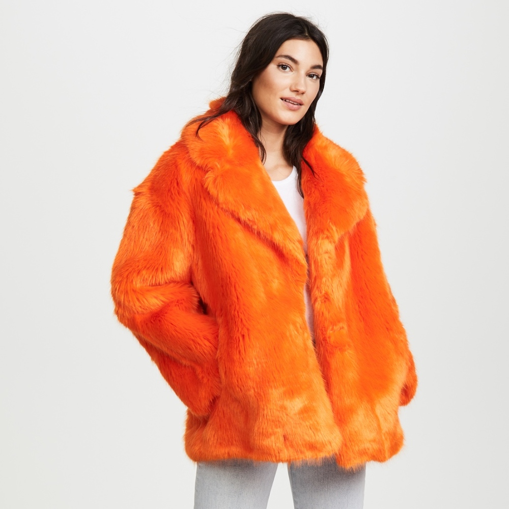 Diane von Furstenberg Orange Fur Collared Jacket